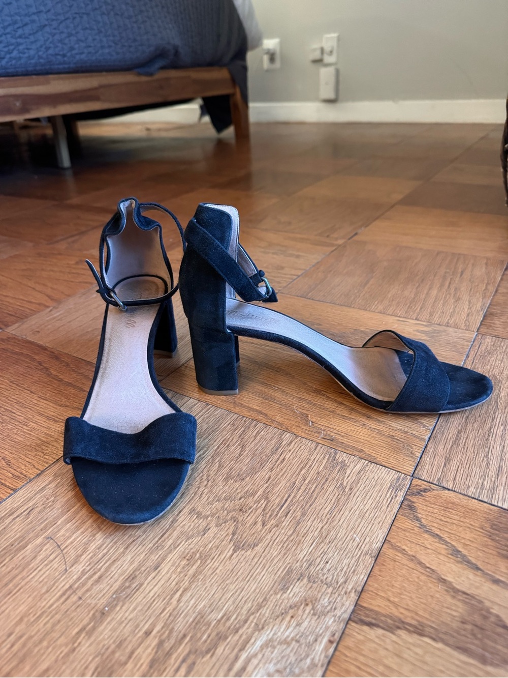 Madewell Black Suede Block Heel Sandals with Ankle Strap
